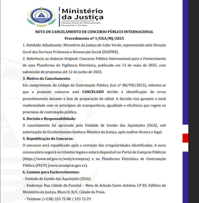 CANCELAMENTO DE CONCURSO PÚBLICO INTERNACIONAL VIGILANCIA ELETRONICA