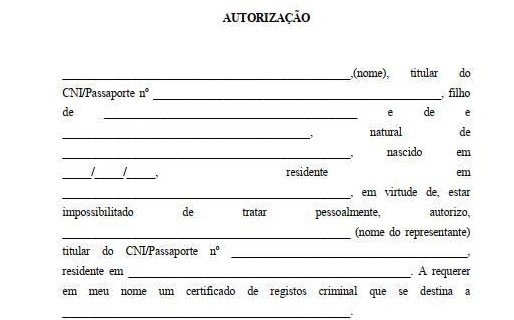 Modelo Documento autorização de Certificado Registo Criminal